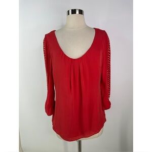 White House Black Market Silk Embellished Scoop Neck Top